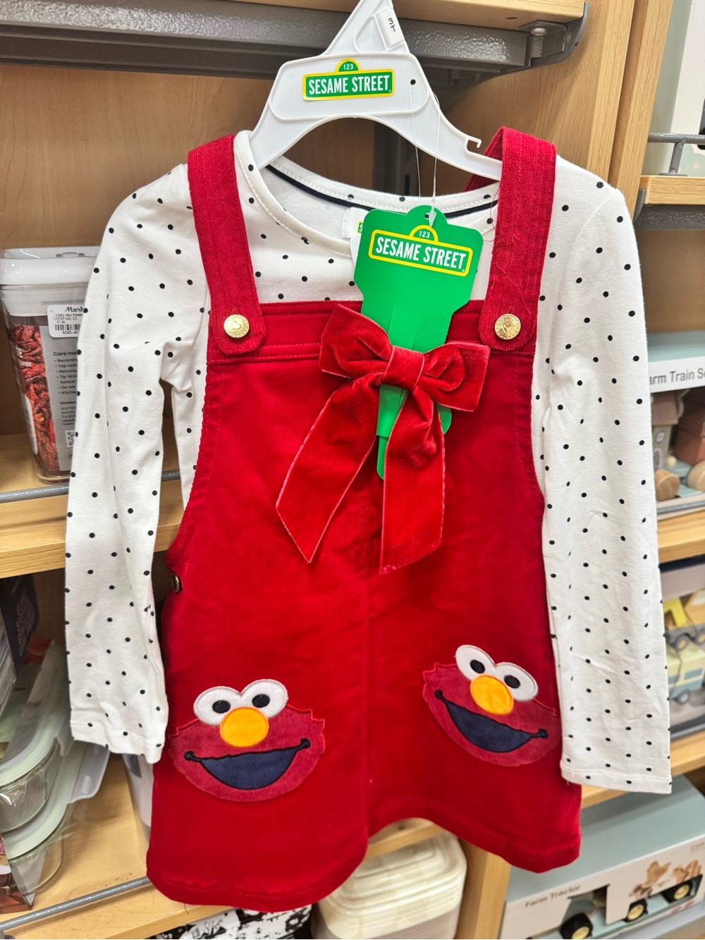 Sesame Street Red Velvet Elmo Overall dress with Bow